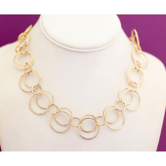 Vintage Galaxy Rings Gold Tone Necklace 30 inch - V14 - Picture 2 of 3